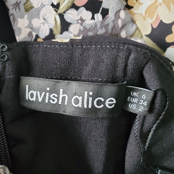 NEW Lavish Alice Pleated Asymmetric Bandeau Midi Dress In Black Rose - Picture 6 of 7